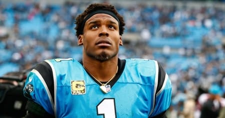 Cam Newton on the pitch wearing number 1 for the Panthers
